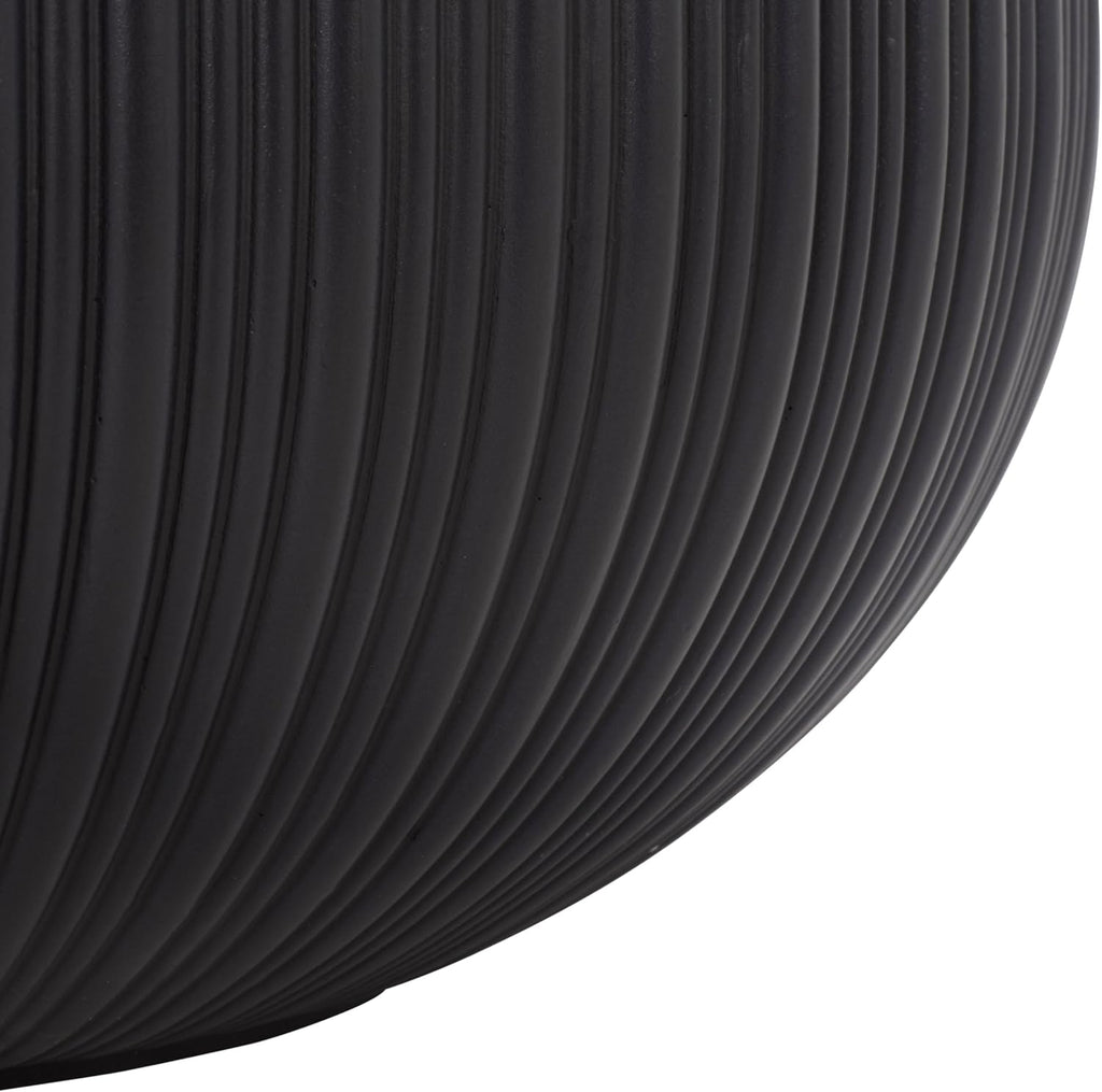 Outdoor Patio Furniture Collection - Anita Black Planter Pot Set of 3, Fiber Clay Decorative Planters, Ribbed Bowl