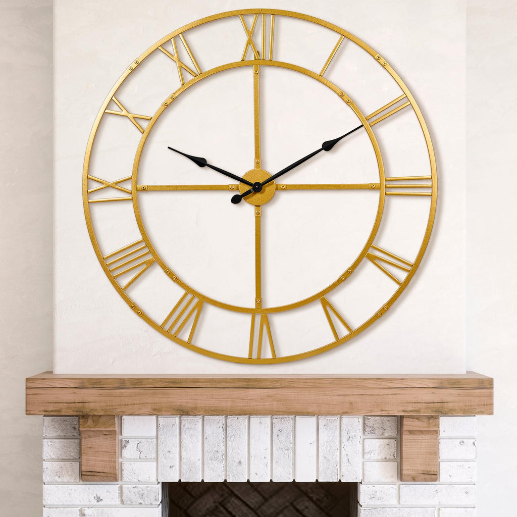 40 Inch Large Silent Wall Clock, Easy Assembly Roman Numeral Gold