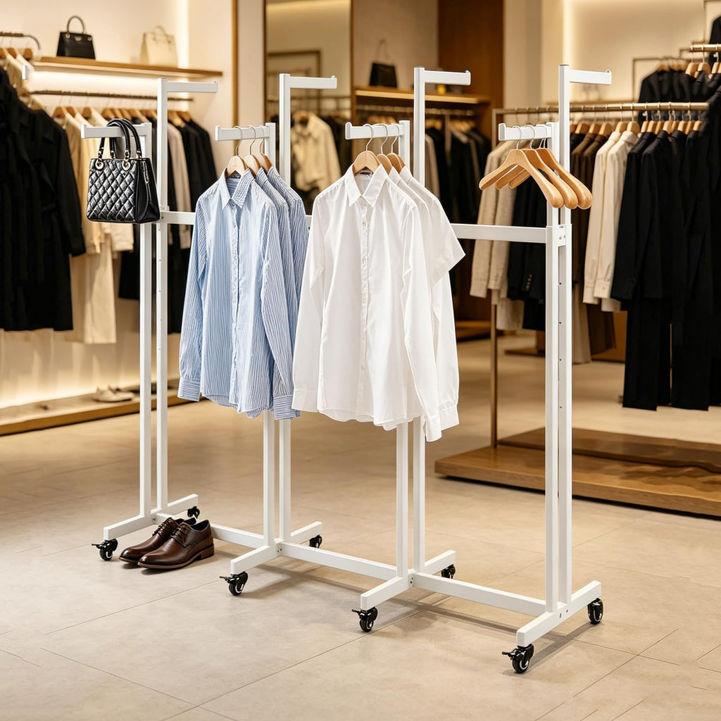 Floor Standing Metal Garment Rack - Heavy Retail Display Racks With Wheels