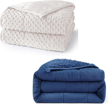 Minky Dot Weighted Blanket Queen Size 60"x80" 15lbs(Cream White) + Adult Weighted Blanket Queen Size 60"x80"