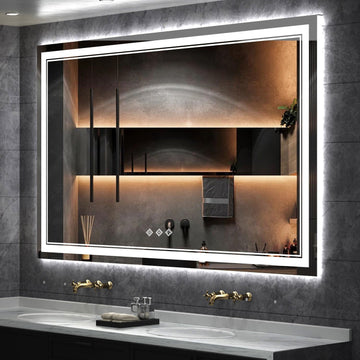 Lighted Vanity Mirror, 60x36 Inch Gradient Front and Backlit LED Mirror, 3 Colors Dimmable CRI>90 Double Lights