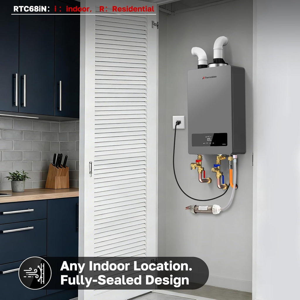 RTC68iN Condensing Tankless Water Heater, 0.91 UEF High Efficiency On-Demand Hot Water for Whole House Use