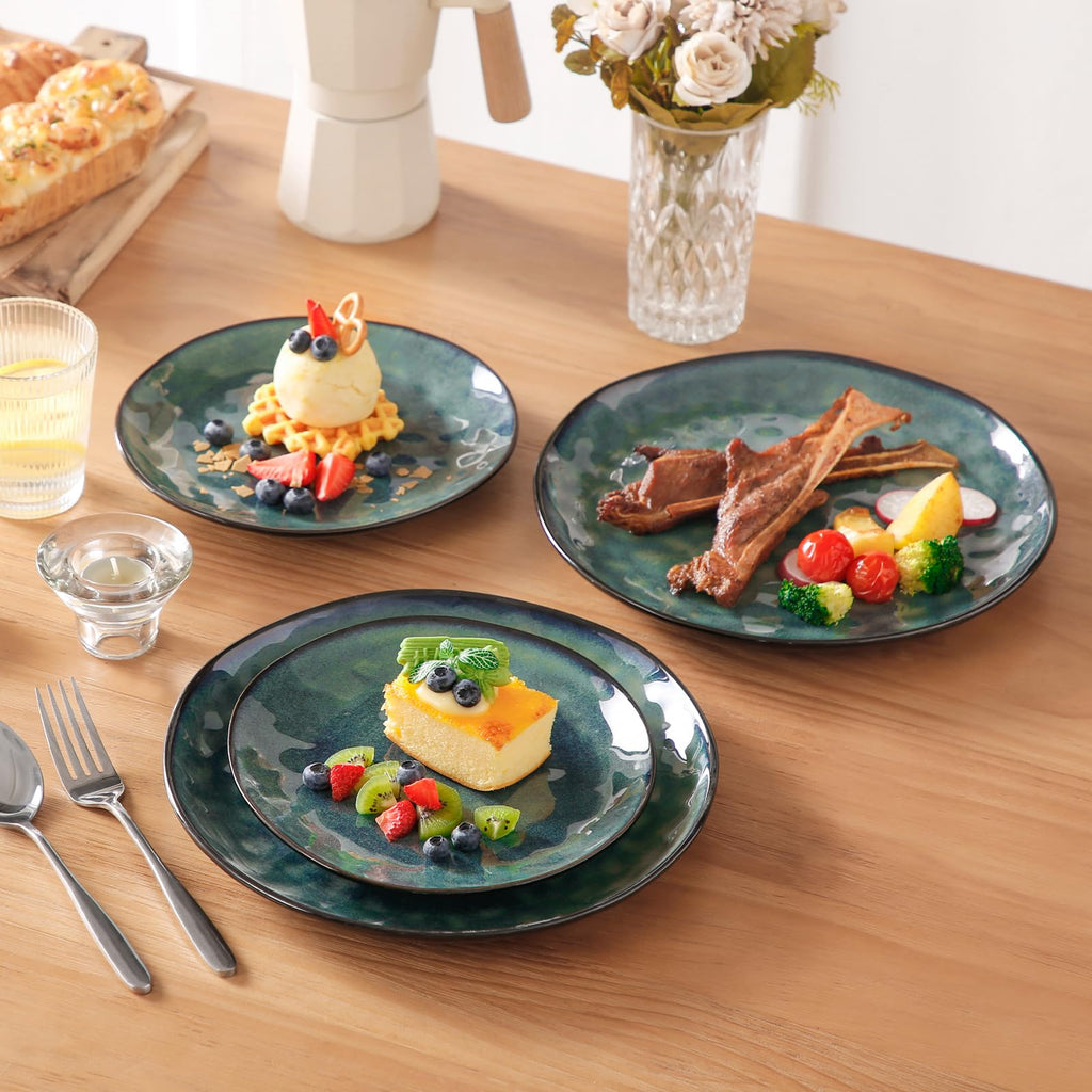 Starry 12 Pcs Dinnerware Set for 4, Handmade Reactive Glaze, Green