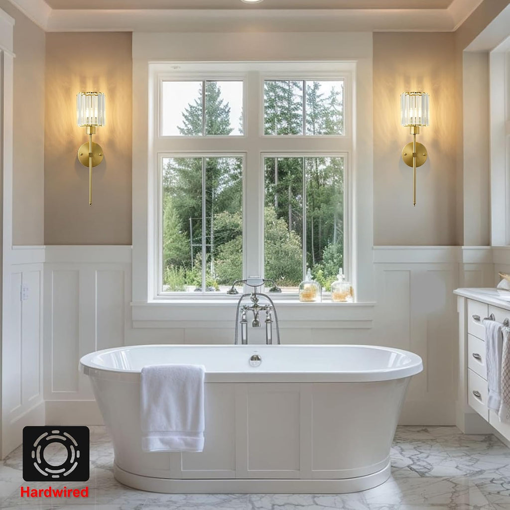 Hardwired Crystal Wall Sconces Set of Two - Dimmable Wall Light Fixtures 3000K, Warm White, for Hallway, Bathroom
