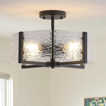 18" Black Large Semi Flush Mount Ceiling Light, 4-Light Farmhouse Ceiling Light, Foyer Light Fixtures Modern Glass