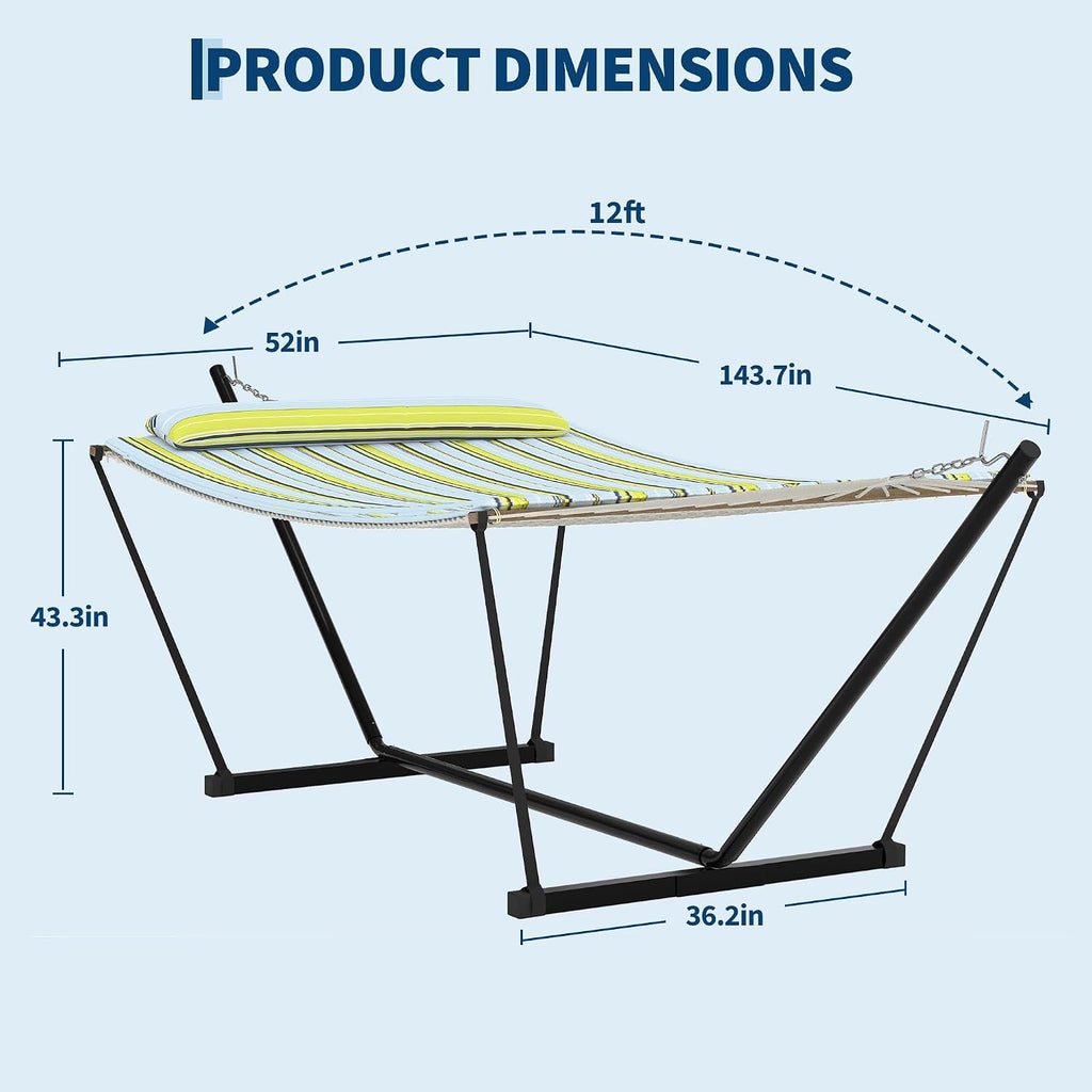 With Stand for Outside,2 Person Hammock with Heavy-Duty Steel Stand,Soft Fabric,450 LBS Capacity,Carrying Bag,Indoor