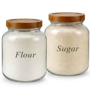 Set of 2 Cookie Jars with Airtight Lid, 1/2 Gallon Glass Jars with Acacia Wooden Lid, 64 oz Wide Mouth Mason Jar for