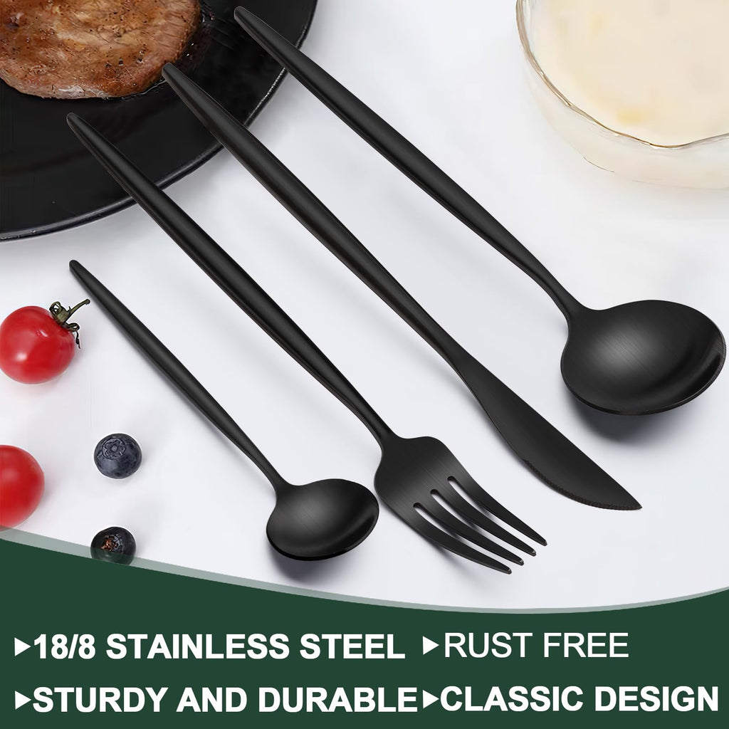 Matte Black Silverware Set 20 Piece, Stainless Steel Flatware Set Service for 4, Cutlery Utensil Sets Restaurant