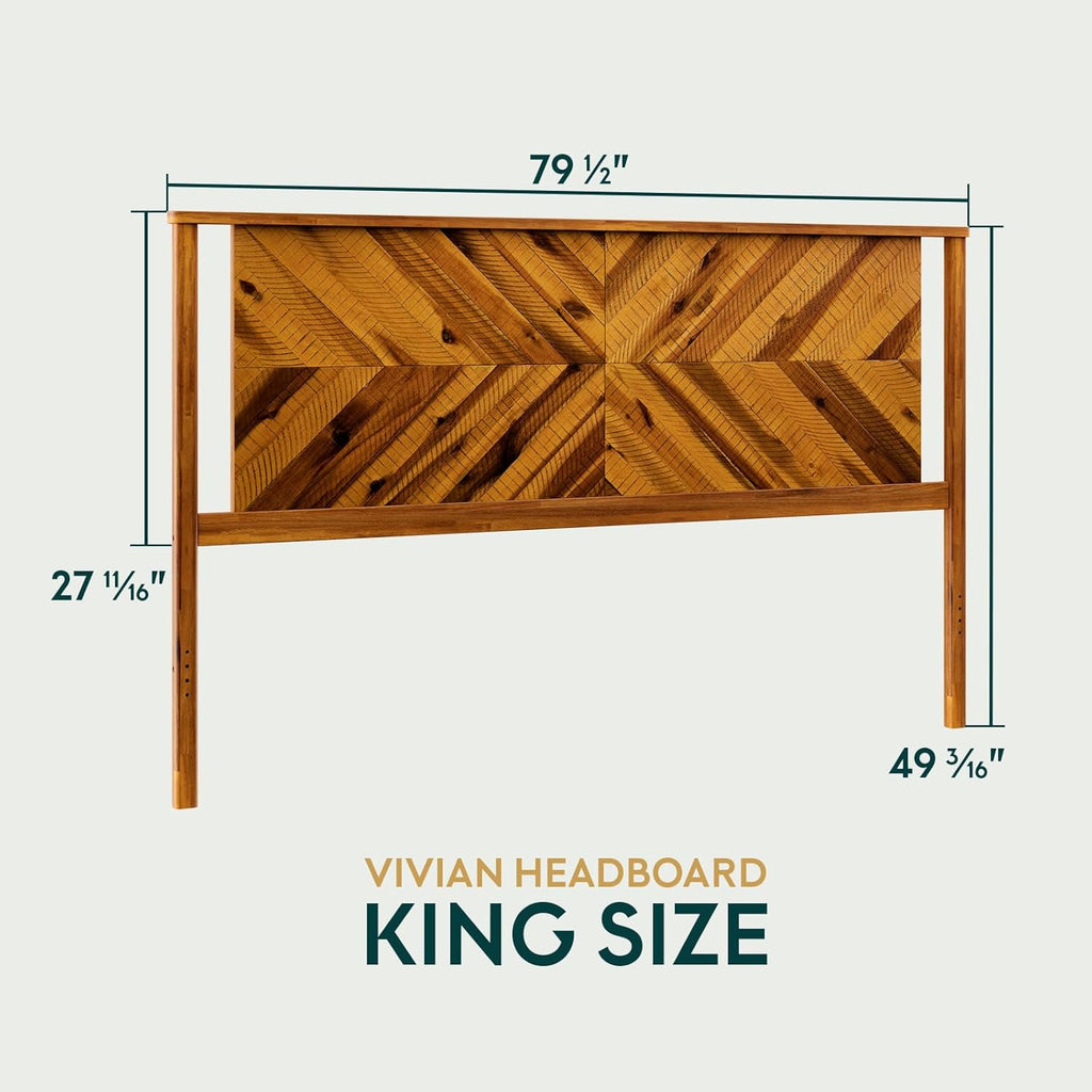 Headboard ONLY, Rustic & Scandinavian Style with Solid Acacia Wood, Easy Assembly, King, Rustic Golden Brown