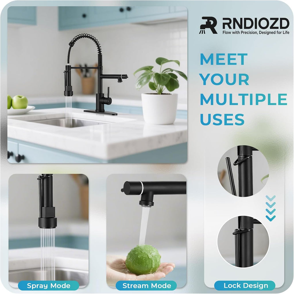 Kitchen Faucet with Pull Down Sprayer - Matte Black Single Handle Commercial Kitchen Faucets