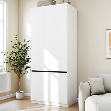 White Armoire Wardrobe Closet: 74" Large Wardrobe Closet with 2 Doors, Wood Closets Cabinet for Hanging Clothes