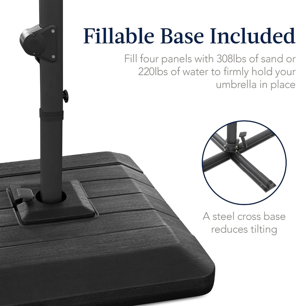 9x12ft LED Cantilever Patio Umbrella w/Base Included & 360° Rotation
