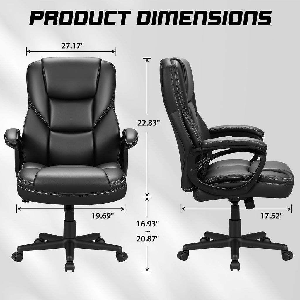 Office Executive Chair High Back Adjustable Managerial Home Desk Chair, Swivel Computer PU Leather Chair with Lumbar