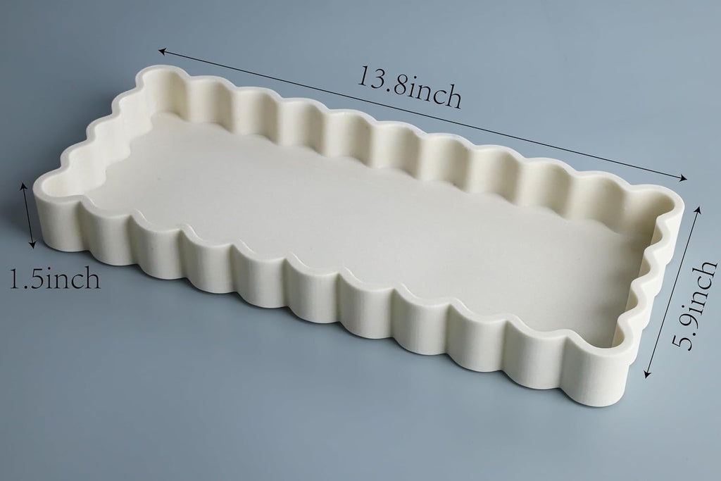 Wavy Edge Decorative Tray,Rectangular Concrete Tray for Coffee Table Decor,13.8X5.9X1.5 Inches(Beige)