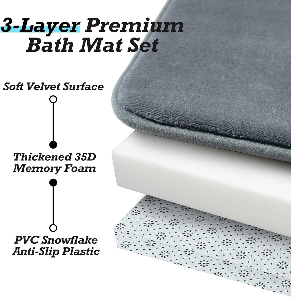 Bathroom Rugs Sets 3 Piece, Non-Slip & Quick Dry Bath Mat Set, Ultra Soft Velvet Bath Rugs , Toilet and Shower Floor
