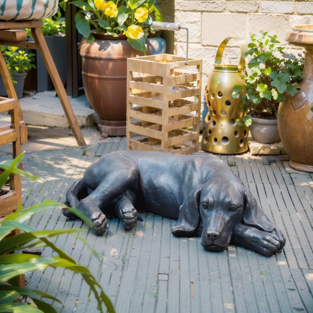 Garden Statue Outdoor Decorations Dog-Figurine - Sleeping Dog Sculptures Resin Sculpture Lawn Yard Porch Ornament