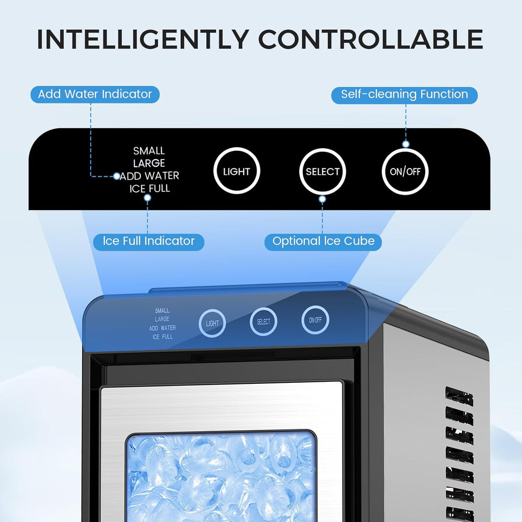 Ice Maker Countertop, Portable Ice Machine with Self-Cleaning, 8 Cubes in 6 Mins, 26 lbs/24Hrs, Quiet Commercial