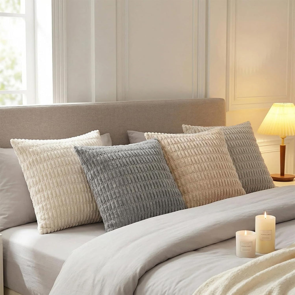 4 Packs Decorative Throw Pillow Covers, Modern Farmhouse Boho Home Décor Accent Cushion Case, 18" x 18", Neutral