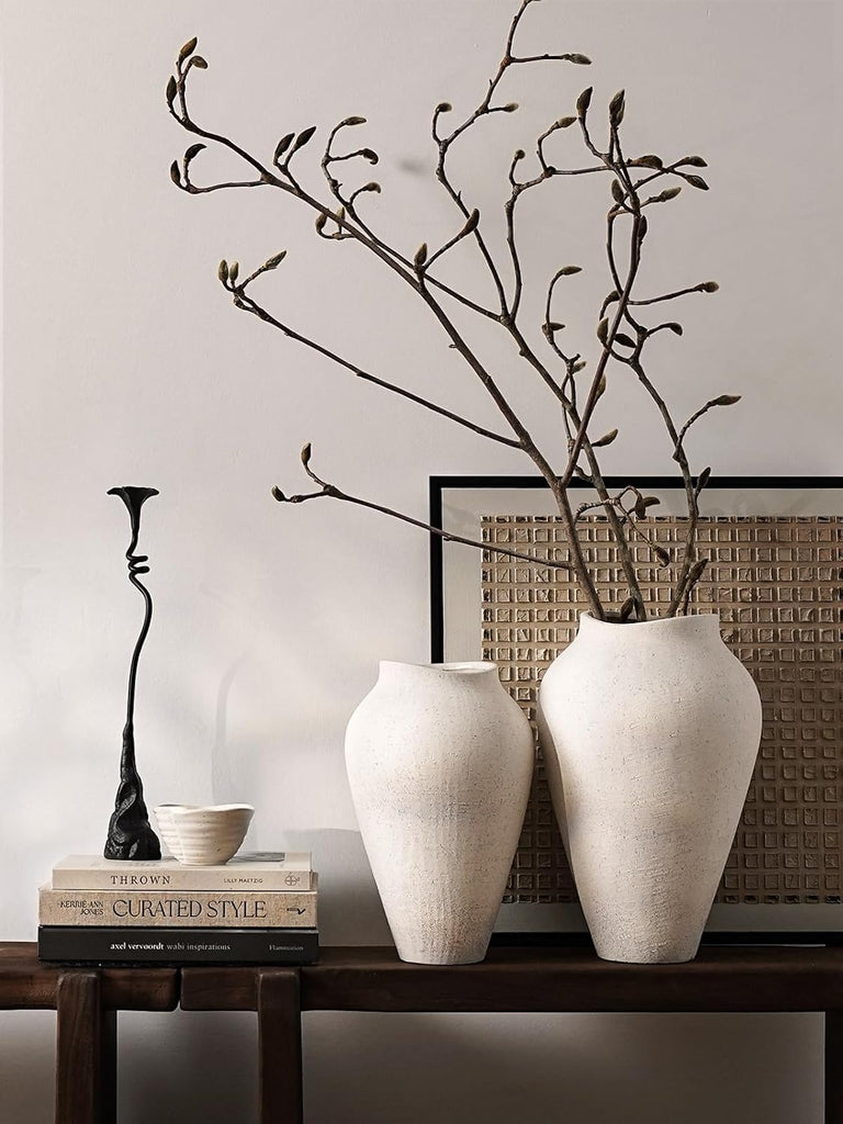 White Ceramic Vase - Large 11.8 Inch Tall Floor Vase