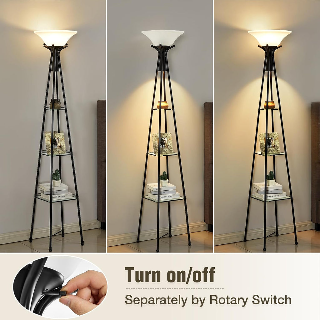 Floor Lamp with Shelves, 69” Tall Torchiere Floor Lamps, 3-Tier Glass Shelf Lamp