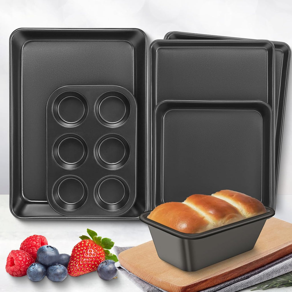 Pans Set, Nonstick Bakeware Sets, Oven Pans for Cooking, 6 Pieces Sheets Set Including Cookie Sheet, Deep Roaster