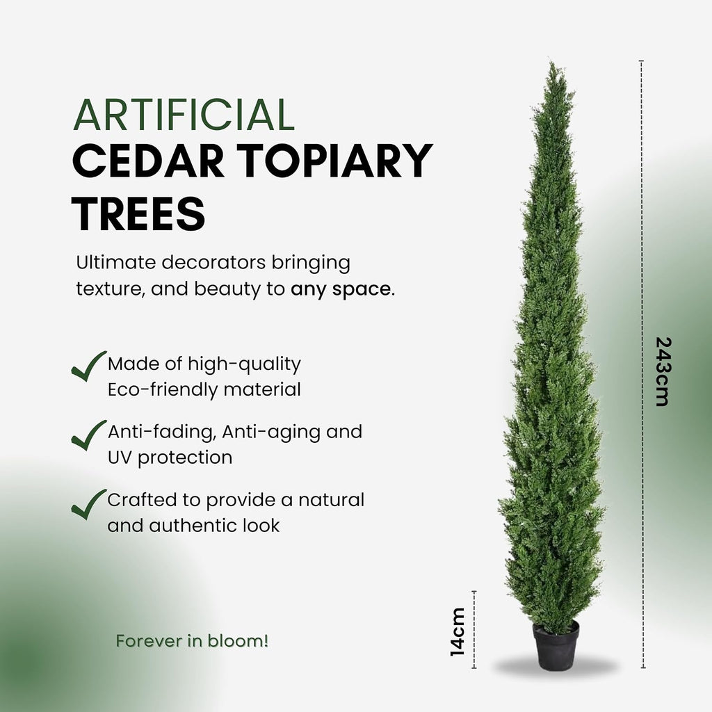 8 Feet Pre-Potted Evergreen Outdoor Artificial Cedar Tree for Front Porch Decor, Outdoor Entryway Decor Fake Tree