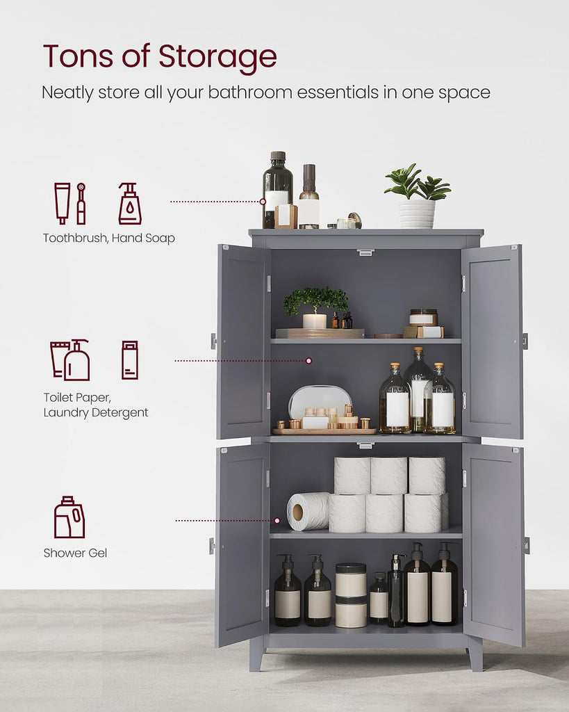 Floor Storage Cabinet, Freestanding Unit, 4 Doors | Adjustable Shelves, 11.8 x 23.6 x 43.3 Inches, Dove Gray