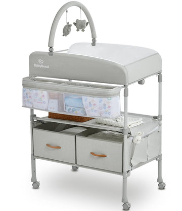 Portable Baby Changing Table with 2 Storage Baskets (Beige) | Large Storage Foldable Changing Table for Infant and