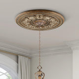 Ceiling Medallion, Hand Applied Venetian Patina with Giled Accents, 22.5"Dx1.5"H