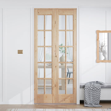 Bifold Closet Door, for 30in x 80in (Double 15x80) Opening, French Glass Barn Doors with 2.5FT Concealed Bi-Fold