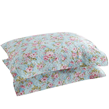 2-Piece Embroidered Cotton Quilted Pillow Shams Vintage Floral Decorative Pillow Covers Boho Pillow Cases Queen Size