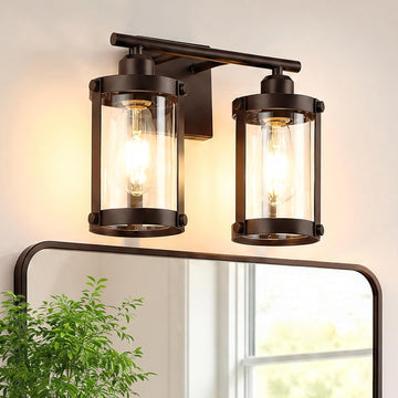 2-Light Oil Rubbed Bronze Bathroom Light Fixtures, 13.8 Inch Modern Bathroom Vanity Lighting Fixtures Over Mirror