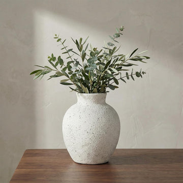6.1 Inch White Ink Dot Vase, Rustic Ceramic Vase