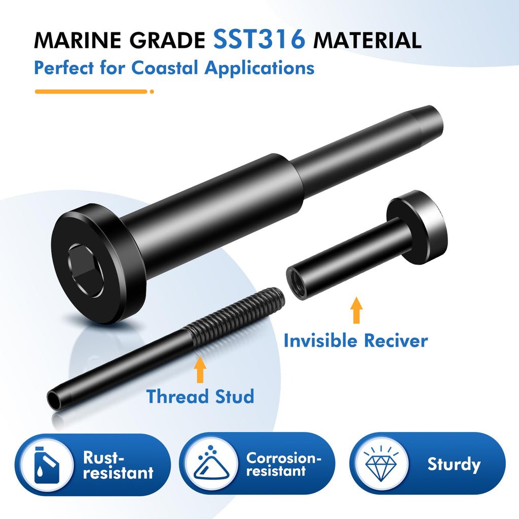 26Pack Black PVD Technology Invisible Cable Railing Kits, Marine Grade T316 Swage Tensioner and Terminal Hidden for