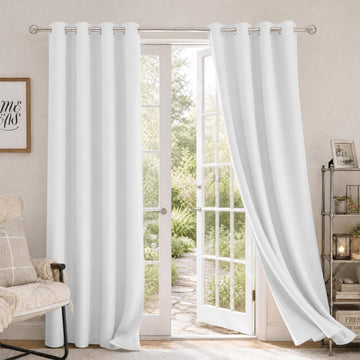 Greyish White Blackout Curtains 52 X 84 Inch Long 2 Panels Set Room Darkening Curtains/Drapes, Soundproof Thermal