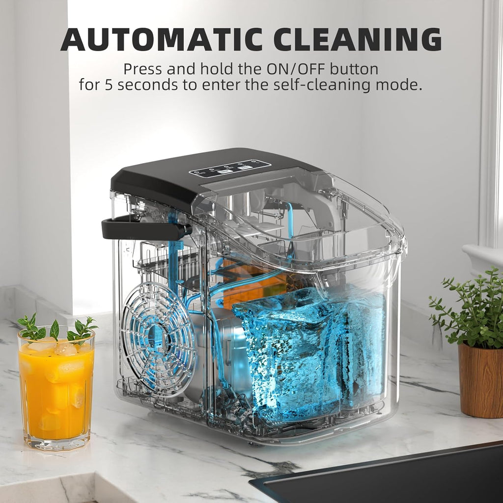 Countertop Ice Maker Machine, 8 Cubes in 6 Mins, 26.5 lbs/Day, Self-Cleaning, 2 Sizes, Ultra-Quiet