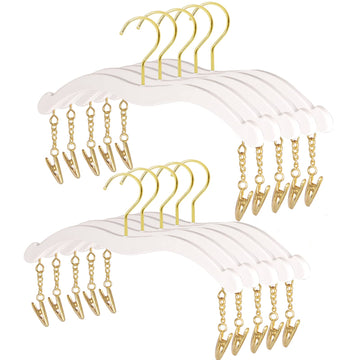 10 Pack Lingerie Hangers with Gold Metal Clips, Imitation Wood Grain Bralettes Bikini Hangers, Plastic Material Hangers