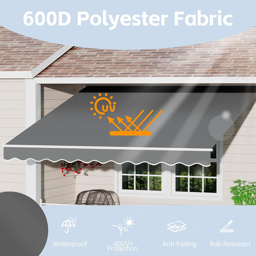 13' x 10' Retractable Awning Awning with Adjustable Tilt Angles, UV Protection Sun Shade with Rust-Resistant