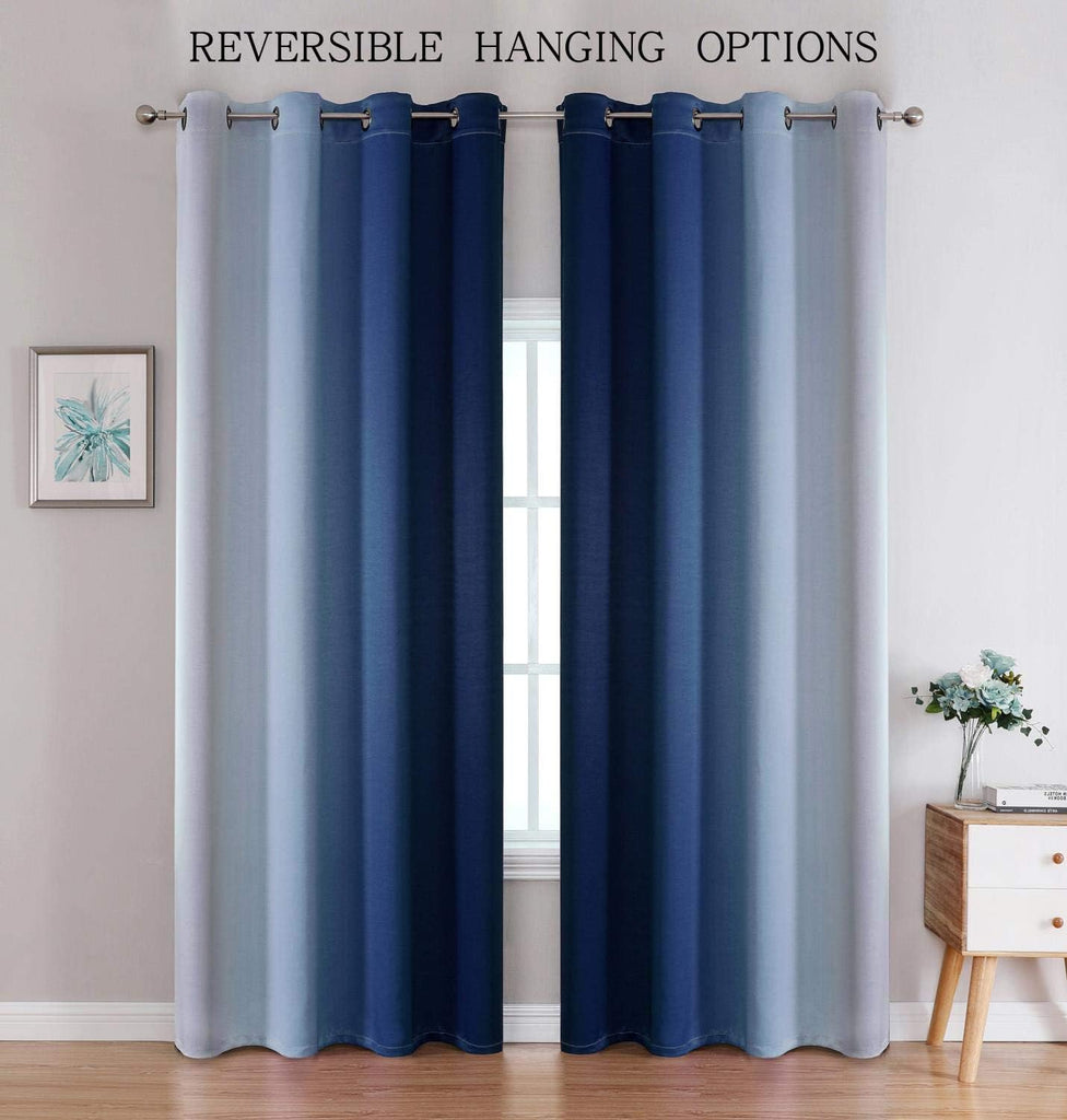 Blackout Curtains & Drapes for Bedroom Living Room Navy Blue and Greyish White Room Darkening Window