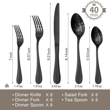 40-Piece Teardrop Silverware Set for 8, 18/10 Stainless Steel Flatware Set