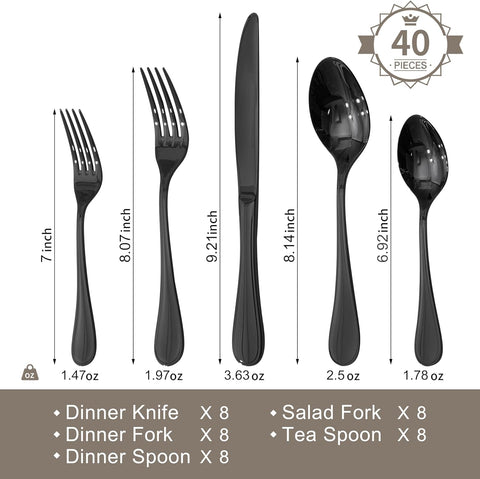 40-Piece Teardrop Silverware Set for 8, 18/10 Stainless Steel Flatware Set