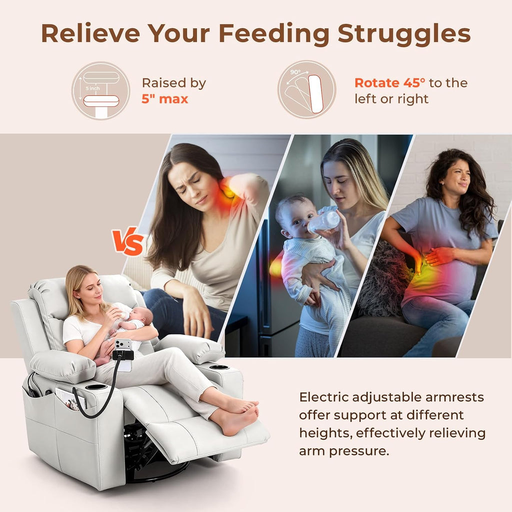 Electric Nursery Recliner Chair, Triple Motor Power Glider, 270° Swivel Rocking Chair with Adjustable Armrests