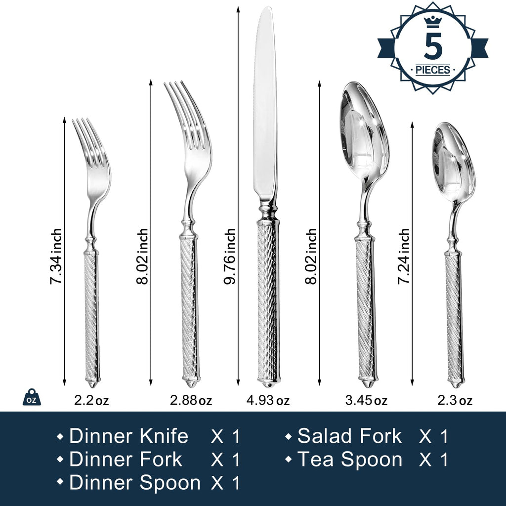 Silverware Set, 5 Piece Flatware Set, 18/10 Stainless Steel