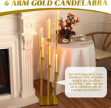 Tessco 4 Pcs 6 Arm Wedding Gold Candelabra Table Centerpiece 46.5" Floor Candle Holder Metal Tall Candlestick Acrylic