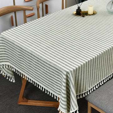 60x60 Square Tablecloth Green Striped Spring Outdoor Picnic Cover