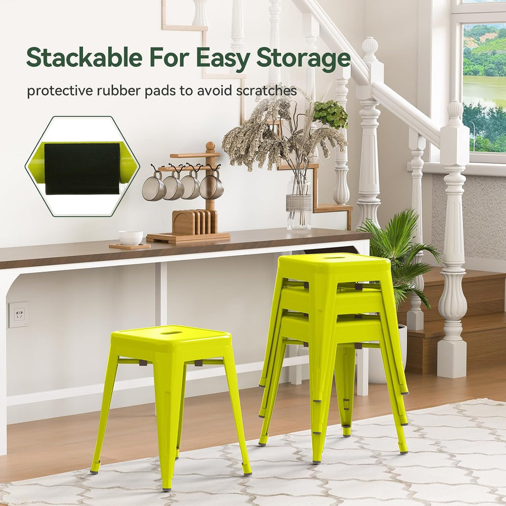 18 inch Industrial Metal Bar Stools, Counter Height Industrial Stools, Stackable Backless Design Island, Bar & Patio