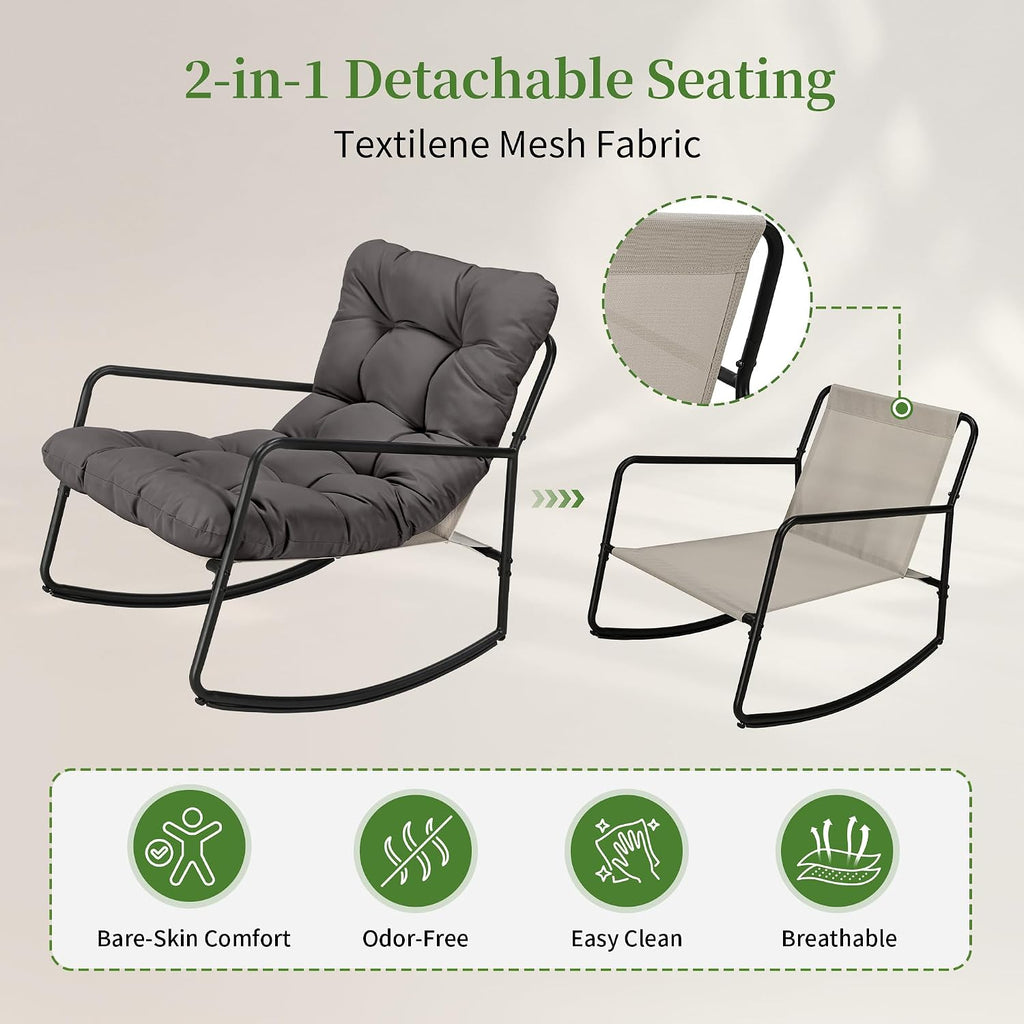 Outdoor Rocking Chair - Comfy Papasan Patio Lounge Chair with Thick Cushion, Sturdy Frame for Indoor Outdoor Use
