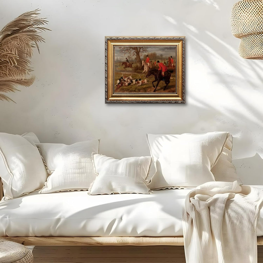 Retro Framed Vintage Equestrian Fox Hunting Wall Art Classic 19th Century Sports Oil Painting Reproduction Posters