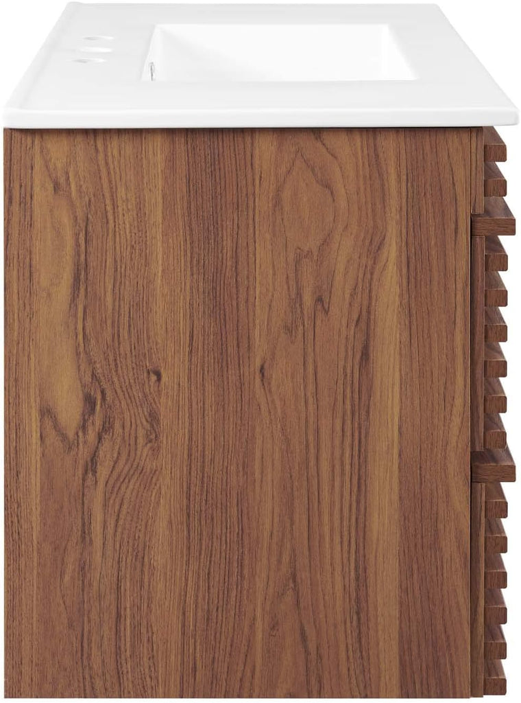 Render 36" Wall-Mount Bathroom Vanity in Walnut White