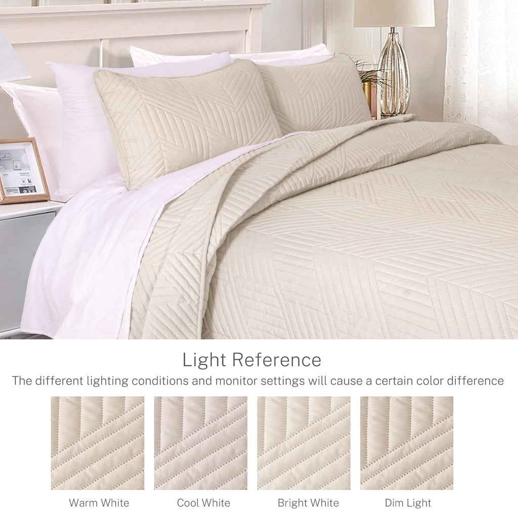 California King Quilt Bedding Set, Brich Beige